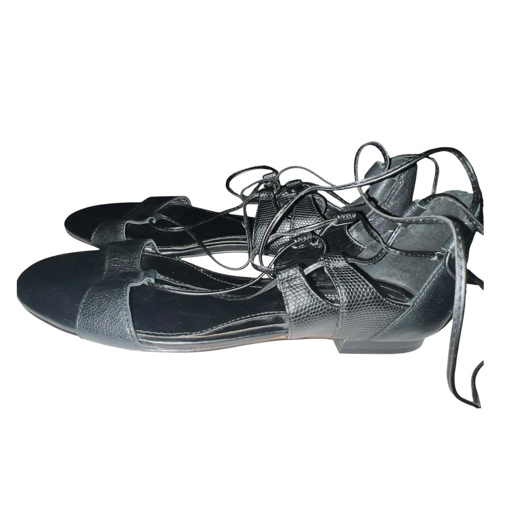 White House Black Market Women's Zander Sz 7 M Black Leather Gladiator Sandals